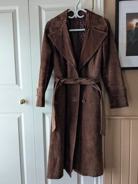Vintage 1970s Made in Canada Brown Suede Trench Coat from The Bay